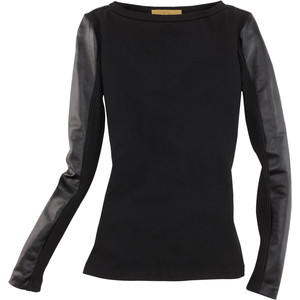 Leather & Sweater Knit Top by Nicole Miller