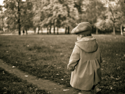 Art Direction - toddler walking in park - retro