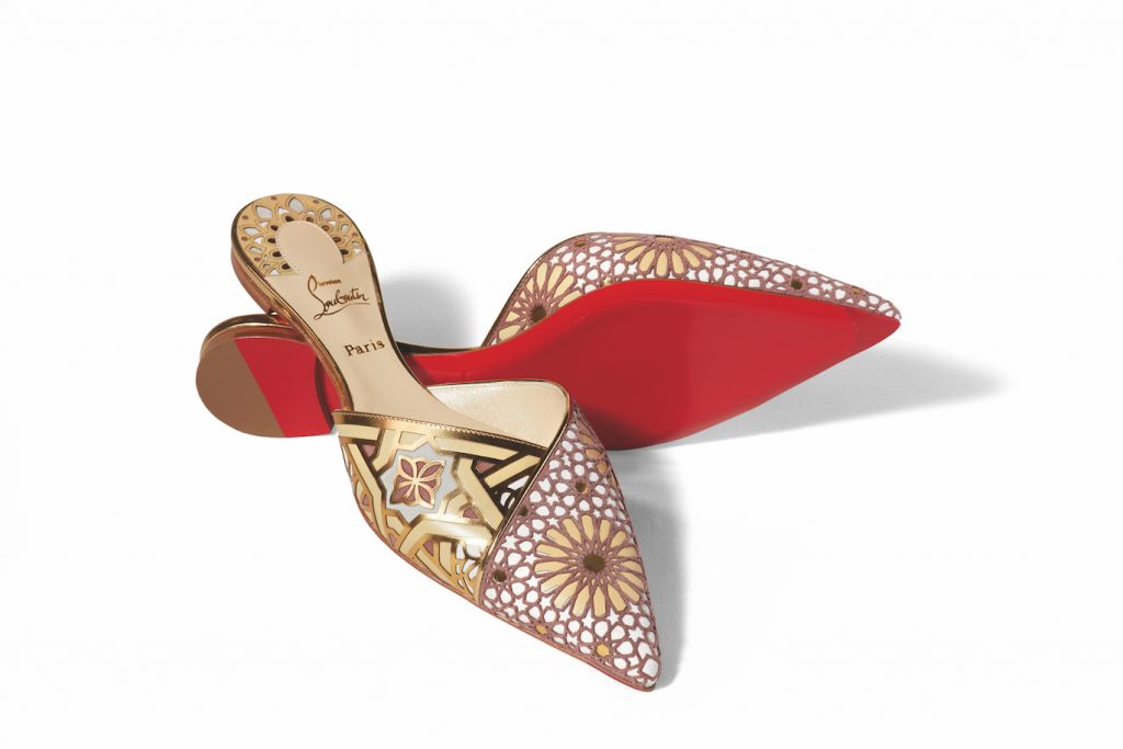 Lady's babouche Louboutin slipper with Moroccan design.