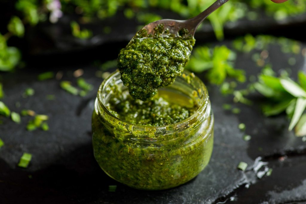 Ramp pesto for matzo ball soup